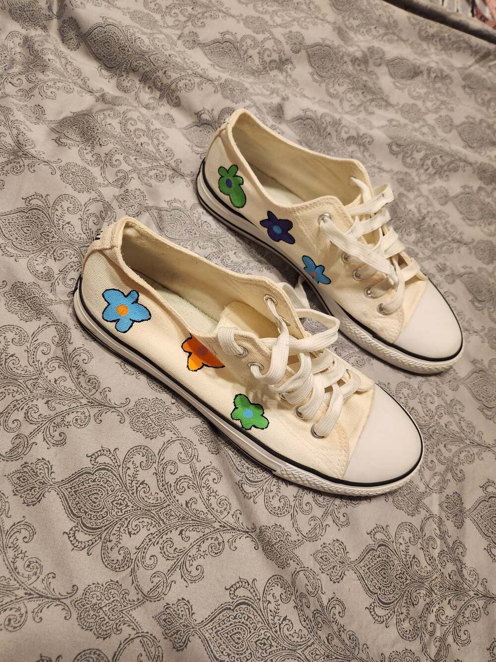 Custom Hand Painted Floral Canvas Sneakers Low Top